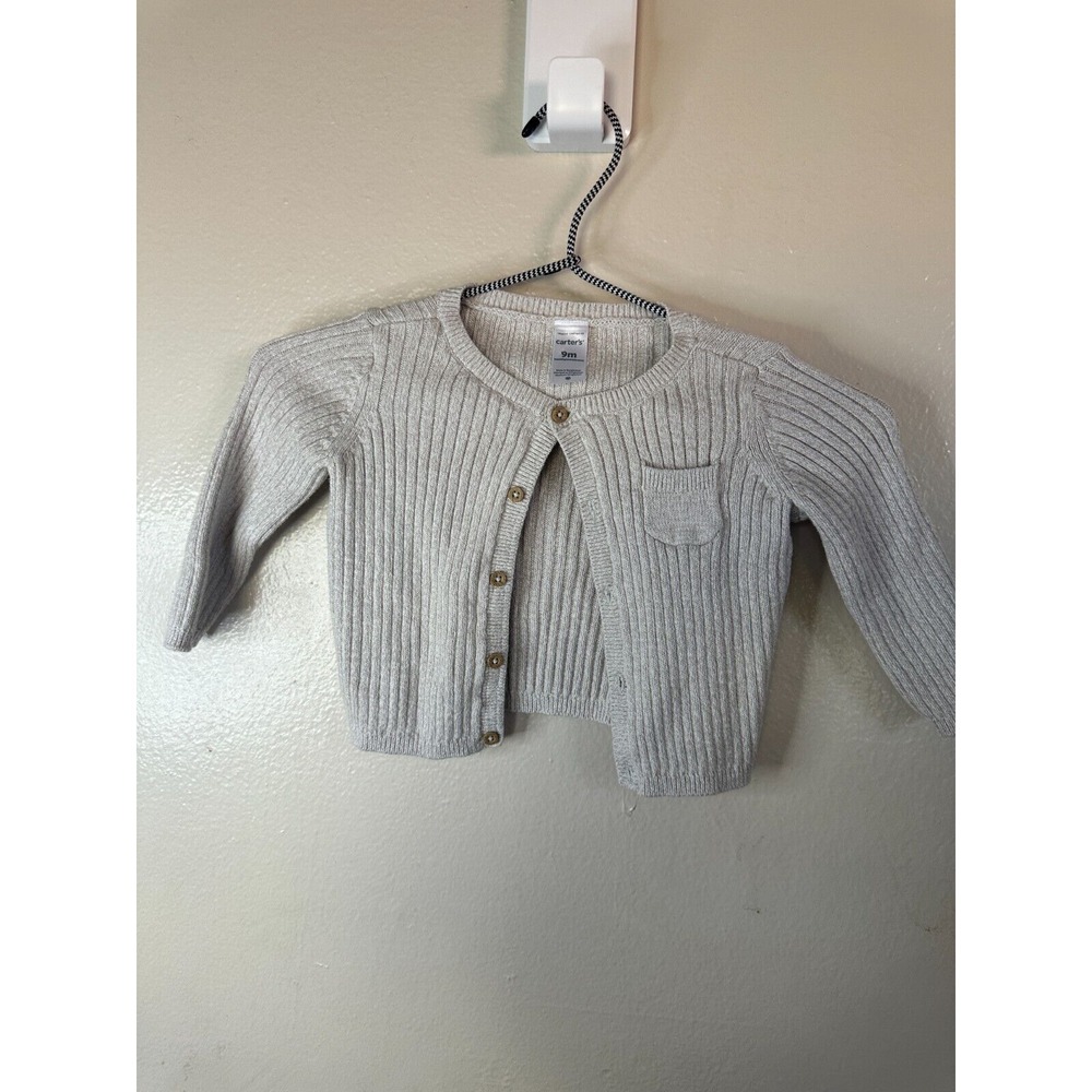 Carters Ribbed Light Gray Cardigan with Buttons-9m